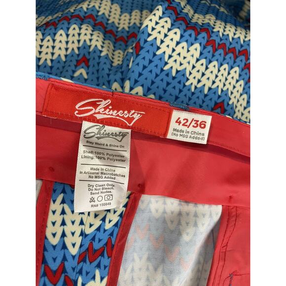Shinesty Mens Blue White Snowman Christmas Tree Printed Dress Pants Size 42/36 - Picture 5 of 5